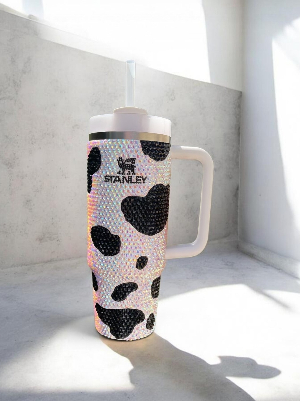 Stanley Iridescent Rhinestone Tumbler with Black Cow Spots